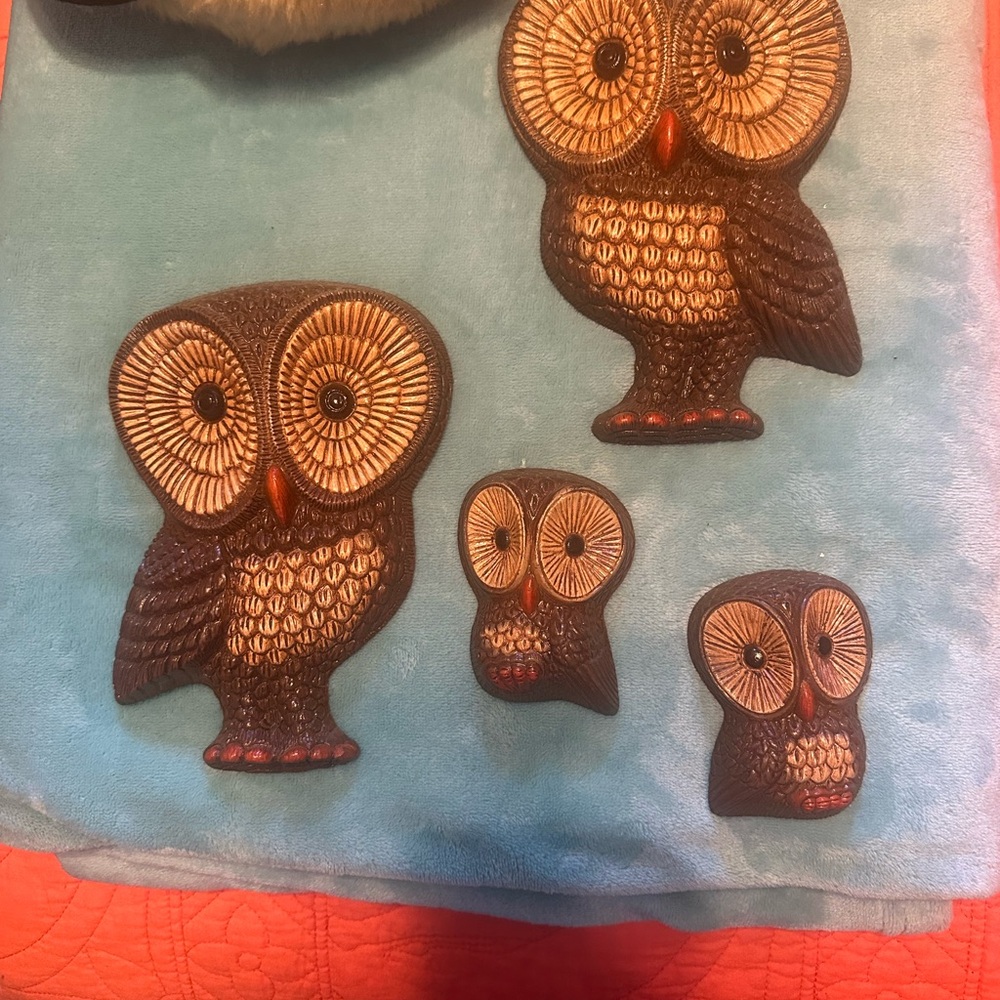 Vintage Brown and Gold Owl Wall Decor Set of 4